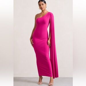 One-Shoulder Fuchsia Evening Dress